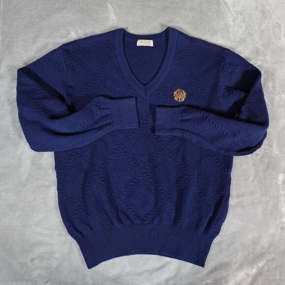 Vintage Japan Open Golf Championship V Neck Sweater Womens L Wool Preppy Blue - Picture 2 of 8